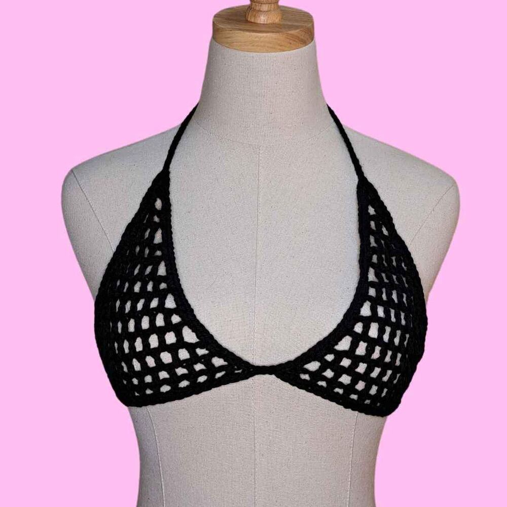 Custom mesh crochet cotton bikini top